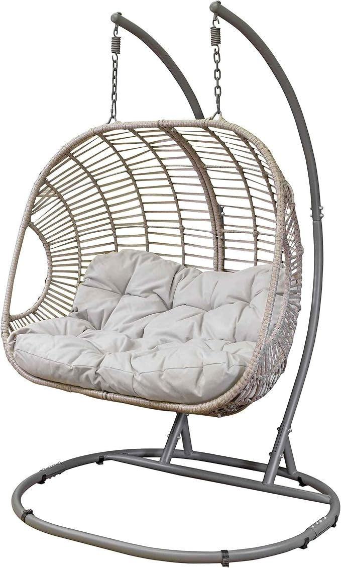Double Hanging Egg Chair Rattan Swing – Cushions, 200kg Max, Outdoor Use - Kwikley