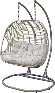 Double Hanging Egg Chair Rattan Swing – Cushions, 200kg Max, Outdoor Use - Kwikley
