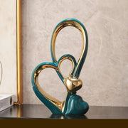 Double Heart Ceramic Ornament Sculpture Modern Gold Decor Gift Home Display - Kwikley