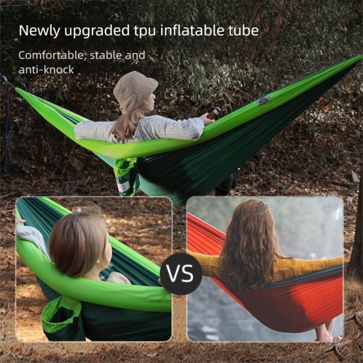 Double Inflatable Hammock Outdoor Swing – Anti - Tilt, 400lbs Capacity, Off - white - Kwikley