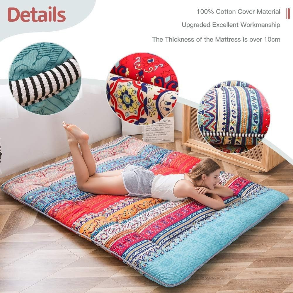 Double Japanese Floor Mattress Foldable Sleeping Futon Roll Up Thick Bed Pad - Kwikley