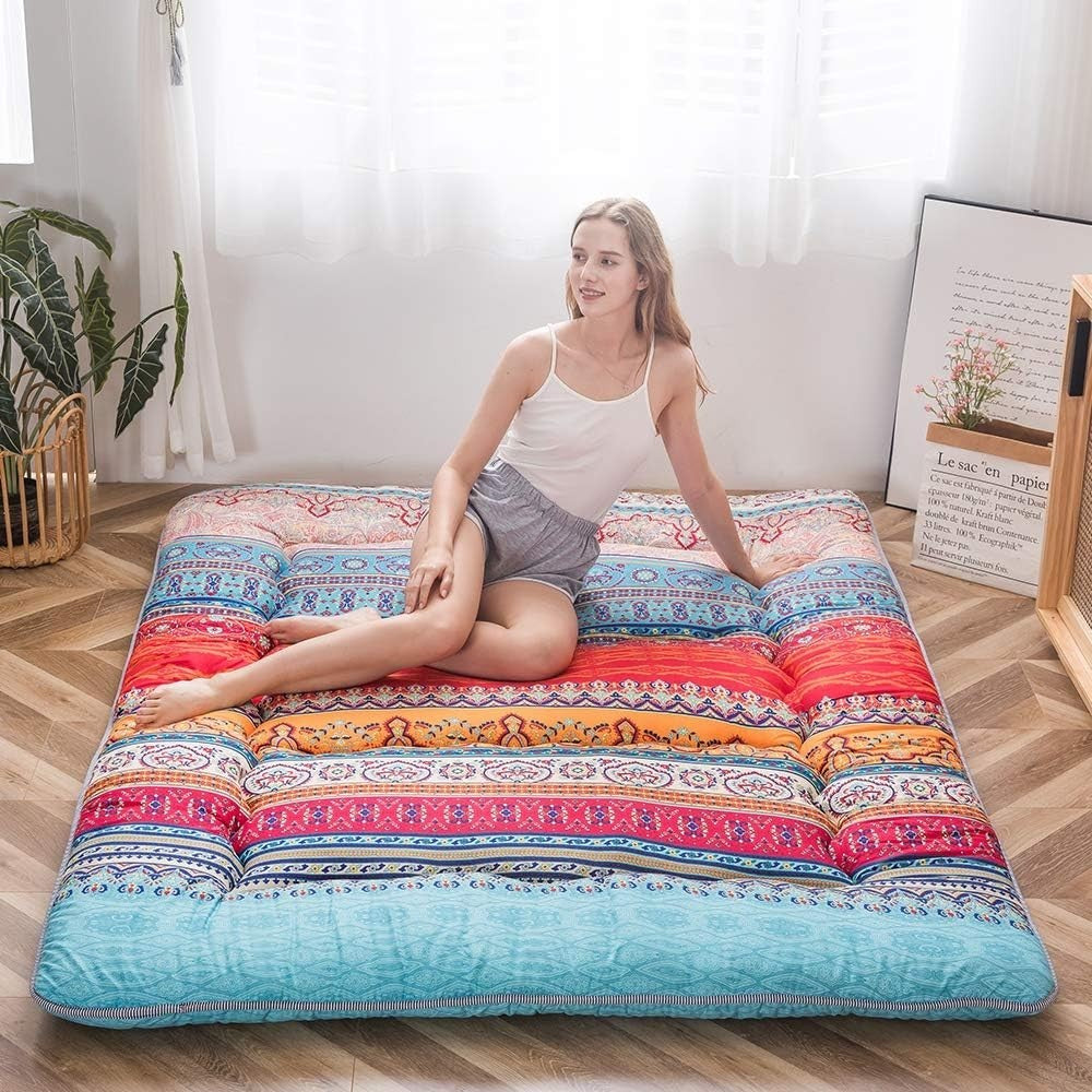 Double Japanese Floor Mattress Foldable Sleeping Futon Roll Up Thick Bed Pad - Kwikley