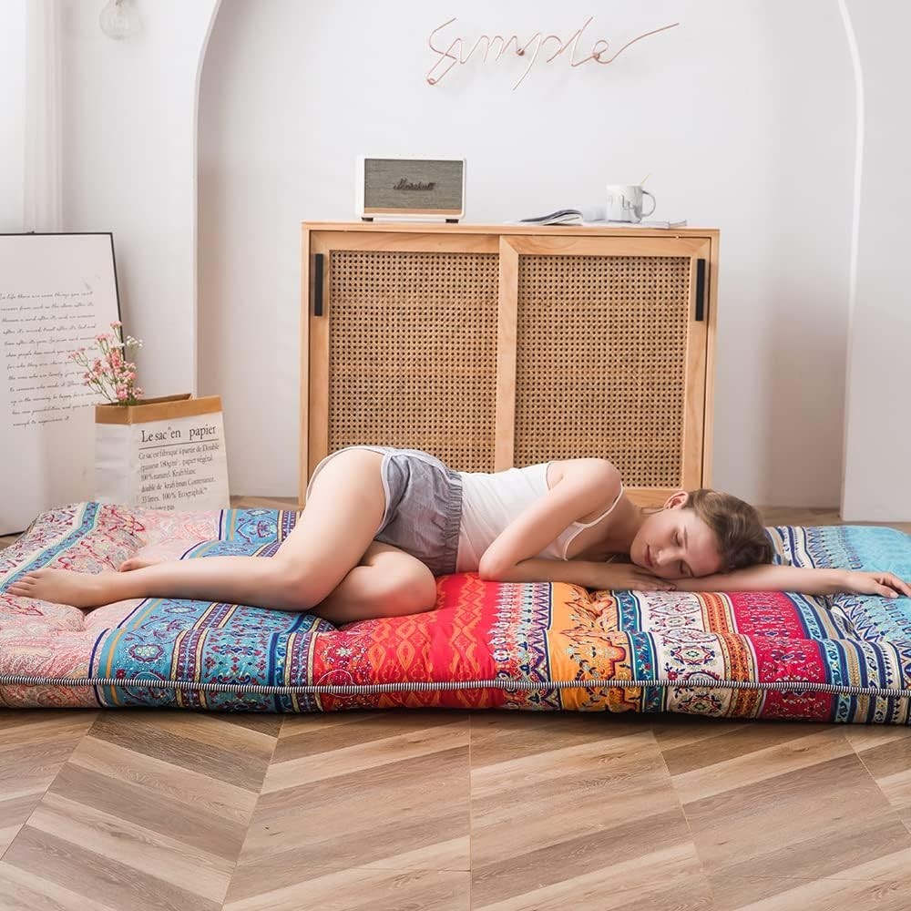 Double Japanese Floor Mattress Foldable Sleeping Futon Roll Up Thick Bed Pad - Kwikley