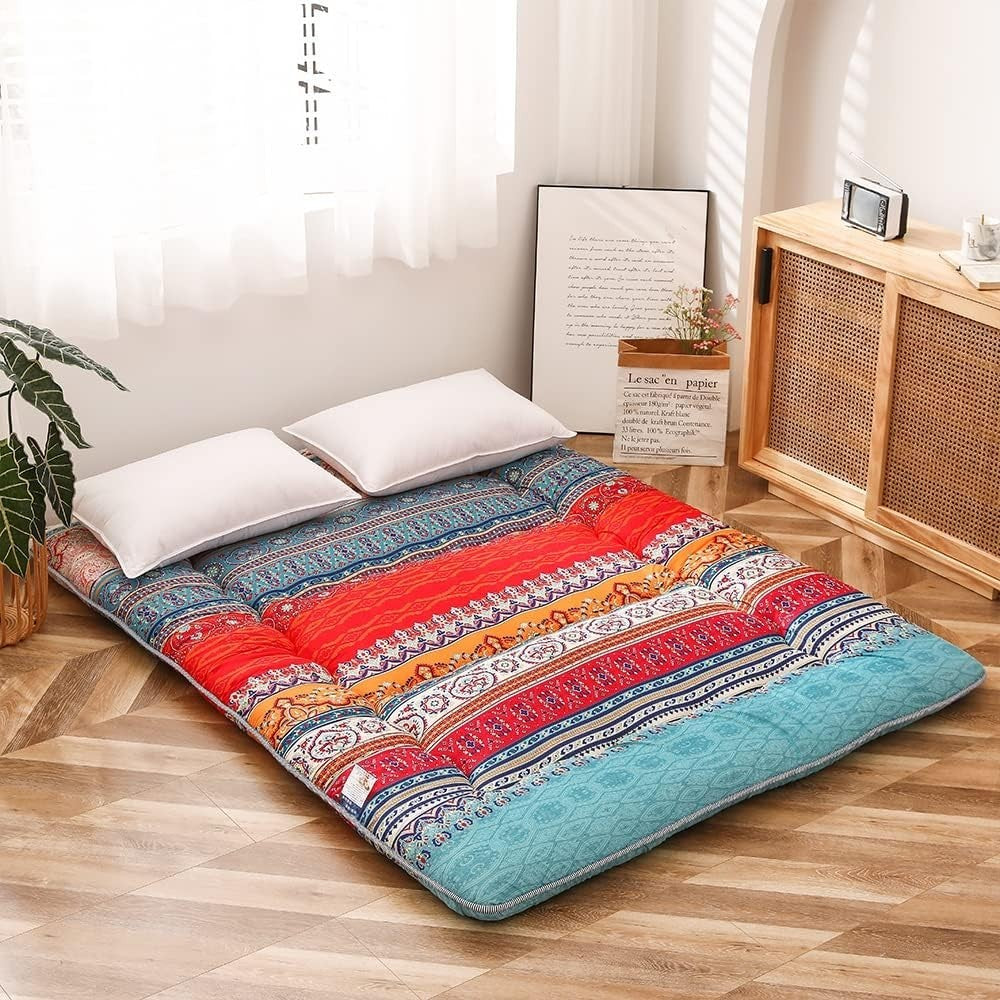 Double Japanese Floor Mattress Foldable Sleeping Futon Roll Up Thick Bed Pad - Kwikley
