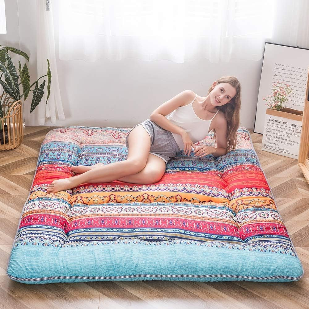 Double Japanese Floor Mattress Foldable Sleeping Futon Roll Up Thick Bed Pad - Kwikley