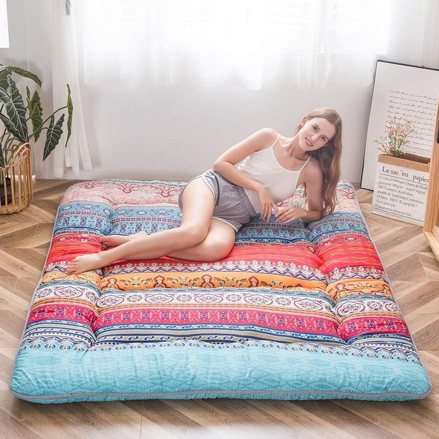 Double Japanese Floor Mattress Foldable Sleeping Futon Roll Up Thick Bed Pad - Kwikley