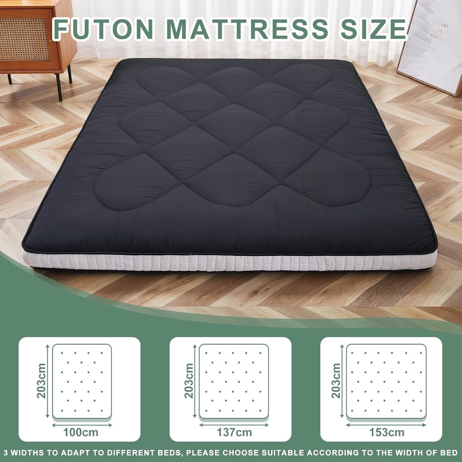 Double Japanese Futon Mattress 9cm Thick Foldable Tatami Floor Bed Pad - Kwikley