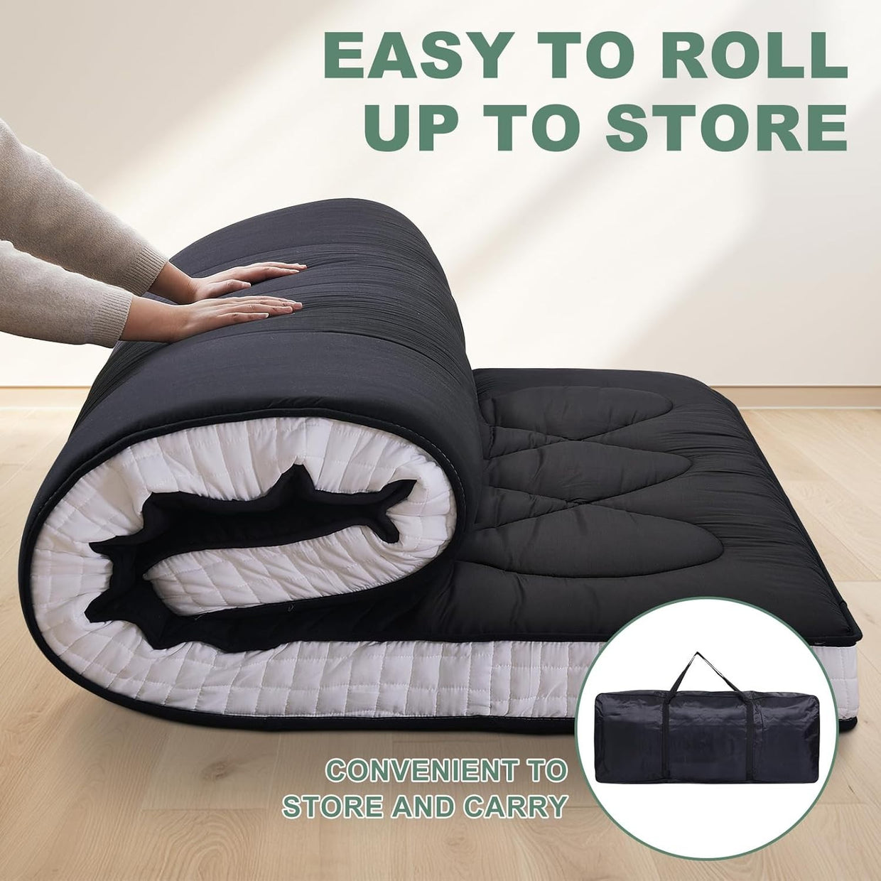 Double Japanese Futon Mattress 9cm Thick Foldable Tatami Floor Bed Pad - Kwikley