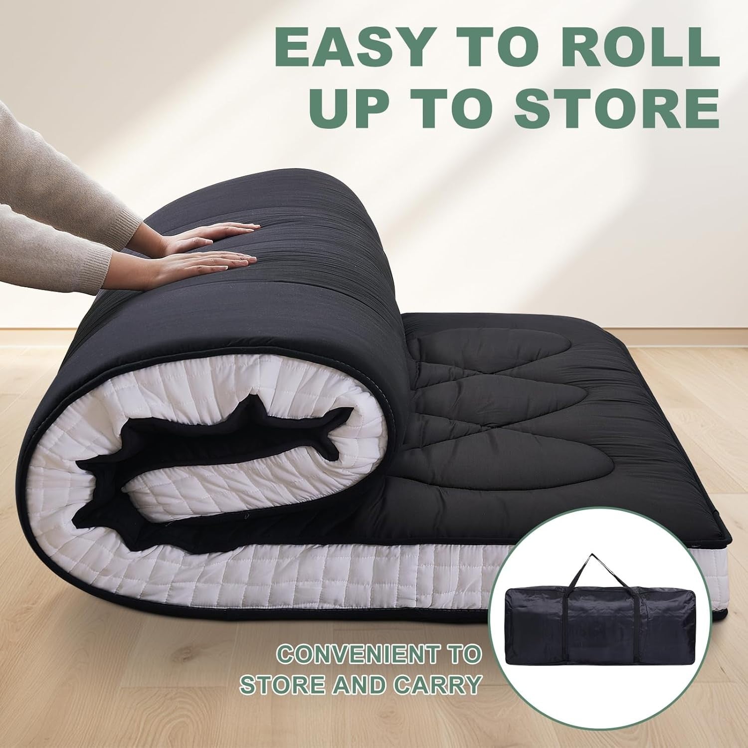 Double Japanese Futon Mattress 9cm Thick Foldable Tatami Floor Bed Pad - Kwikley