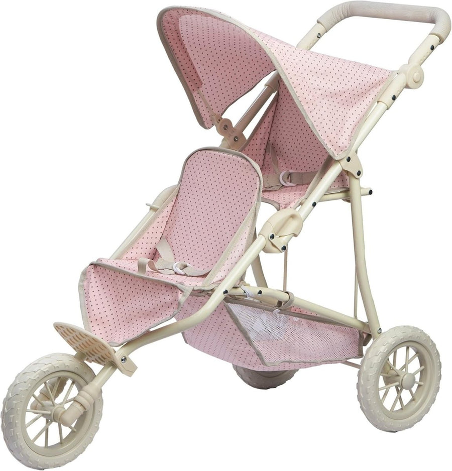 Double Jogging Dolls Pram Tandem Buggy with All - Terrain Wheels & Storage Basket - Kwikley