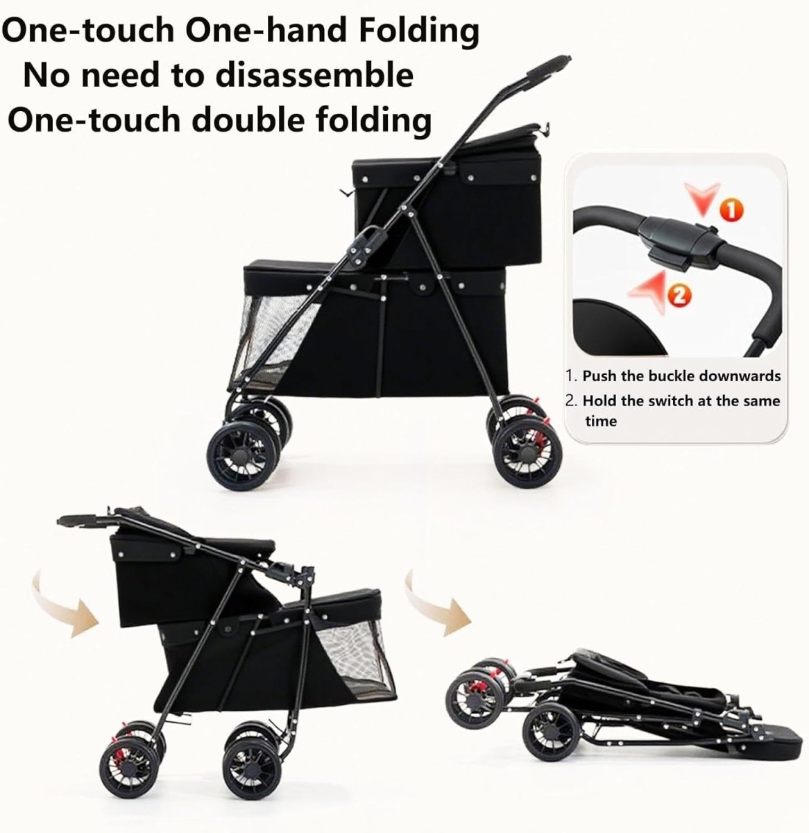 Double Layer Dog Stroller Pet Buggy Foldable Pushchair 24kg - Kwikley