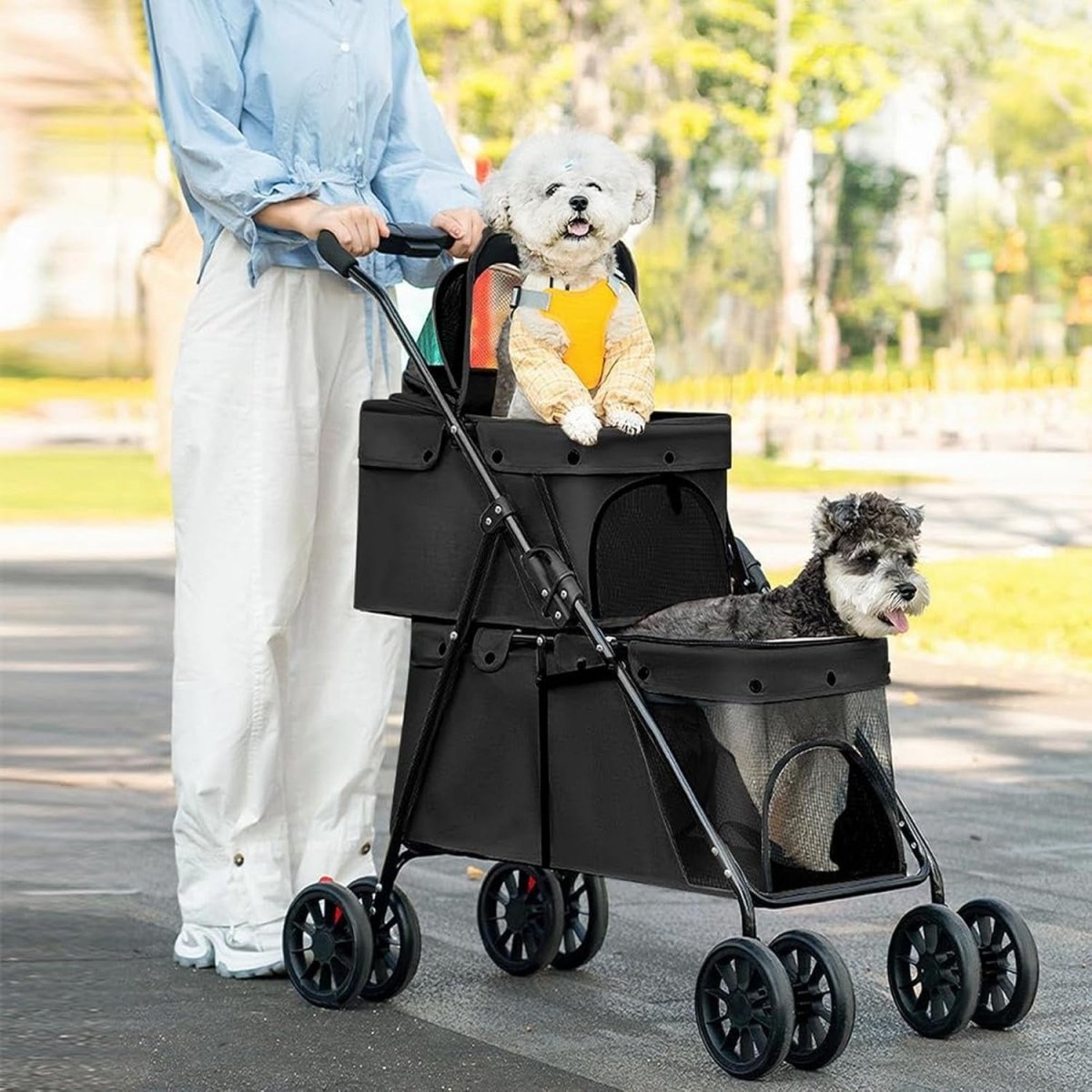 Double Layer Dog Stroller Pet Buggy Foldable Pushchair 24kg - Kwikley