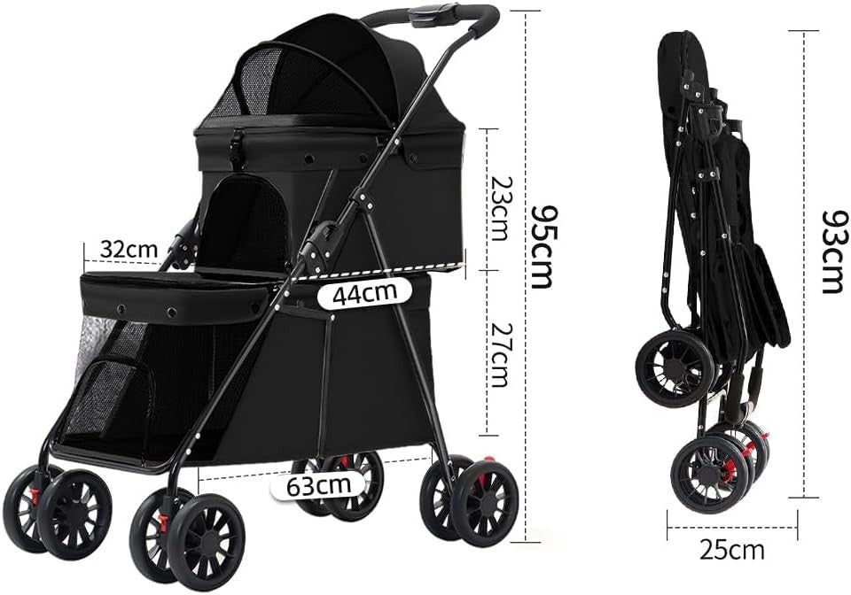 Double Layer Dog Stroller Pet Buggy Foldable Pushchair 24kg - Kwikley