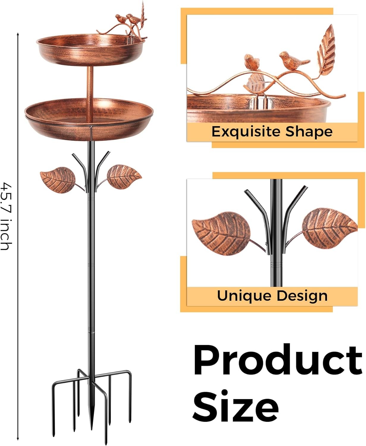 Double Layer Metal Bird Bath Feeder Stand Outdoor Garden Water Feature - Kwikley