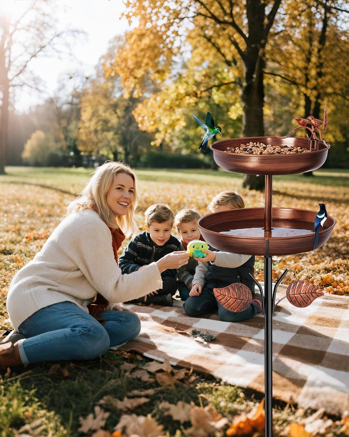 Double Layer Metal Bird Bath Feeder Stand Outdoor Garden Water Feature - Kwikley