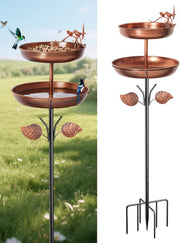 Double Layer Metal Bird Bath Feeder Stand Outdoor Garden Water Feature - Kwikley