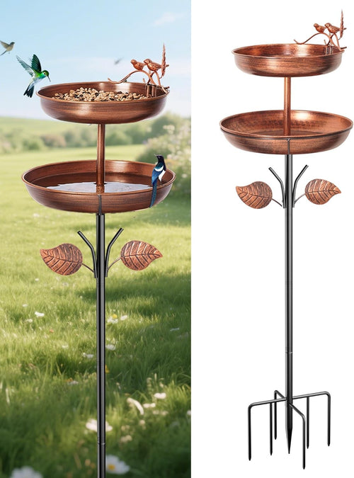 Double Layer Metal Bird Bath Feeder Stand Outdoor Garden Water Feature - Kwikley