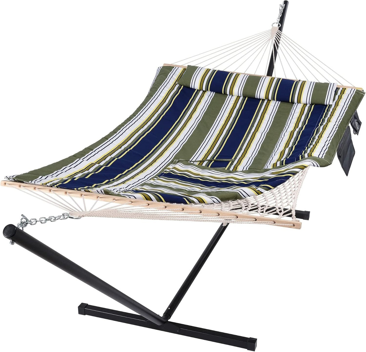 Double Outdoor Hammock with Stand | Cotton Rope & Pad | 2 Person | 475lbs Capaci - Kwikley