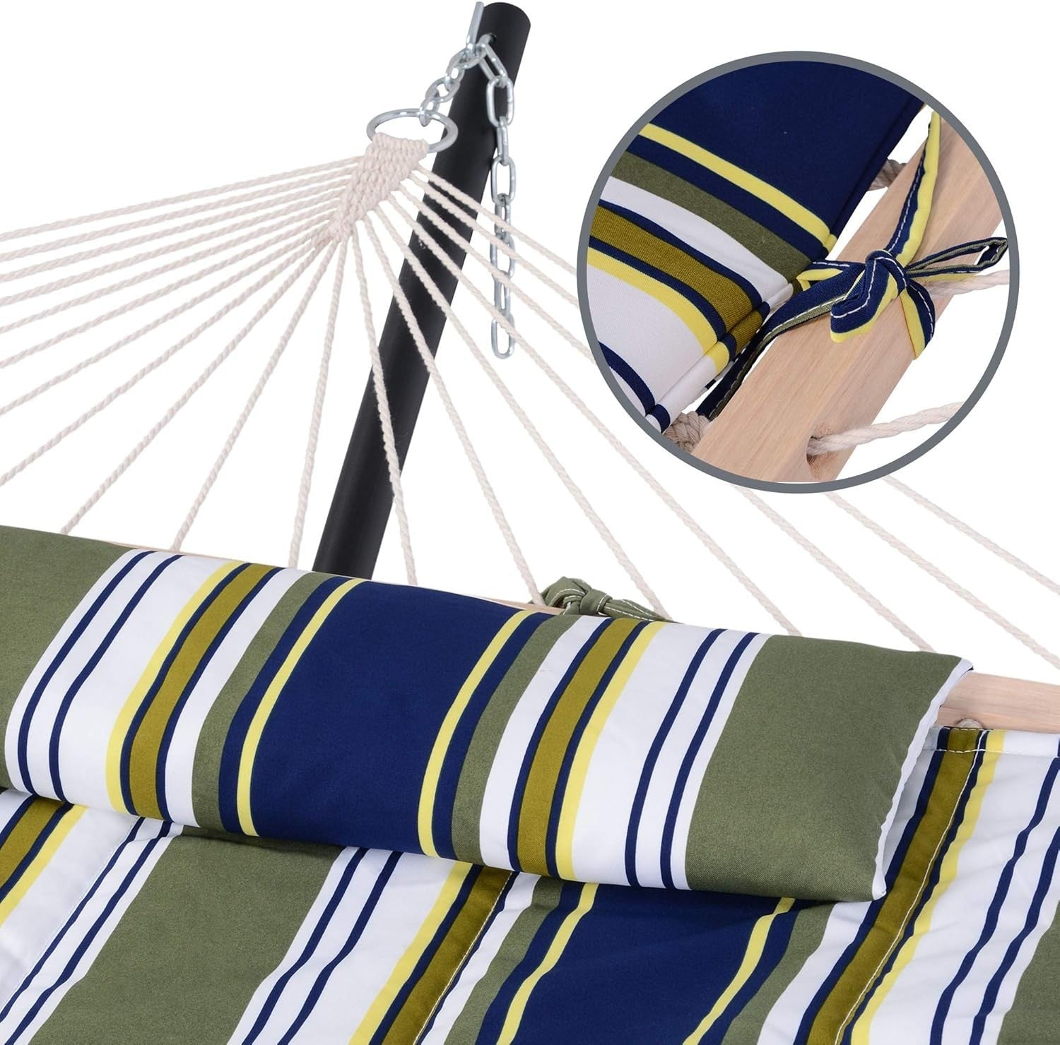 Double Outdoor Hammock with Stand | Cotton Rope & Pad | 2 Person | 475lbs Capaci - Kwikley