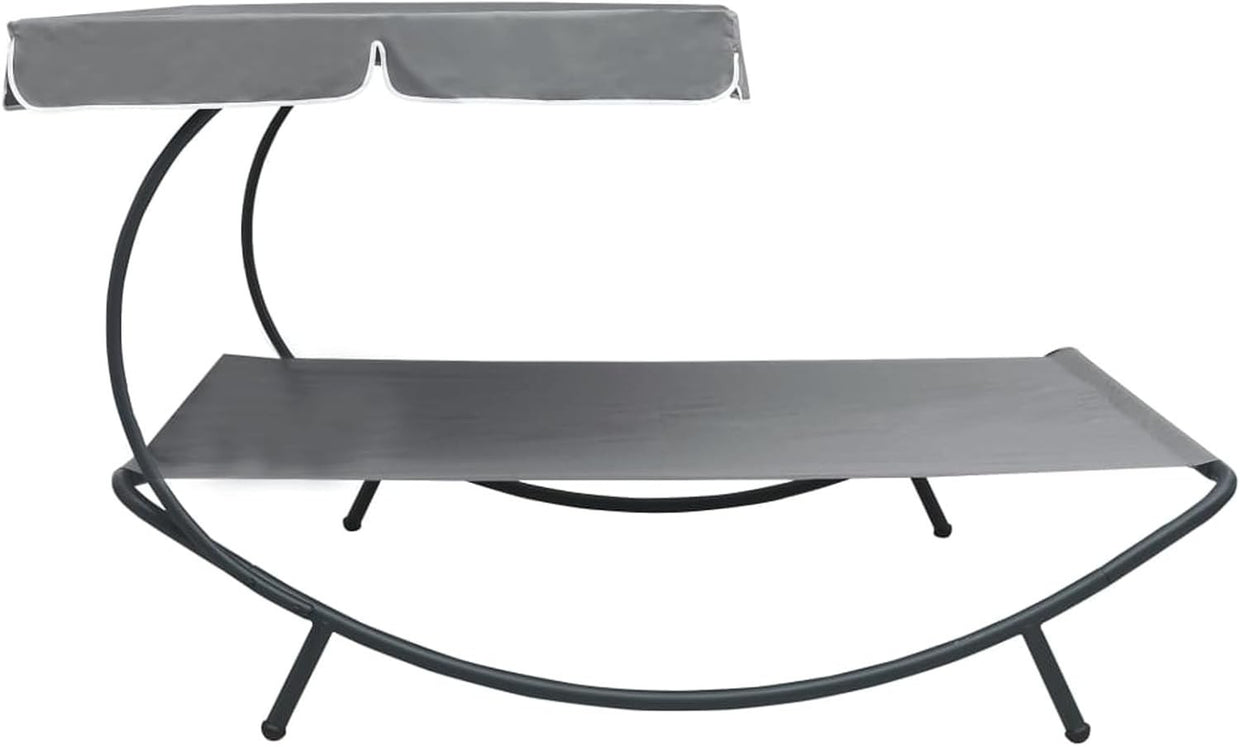 Double Outdoor Sun Lounger with Canopy Grey - Weatherproof Patio Daybed - Kwikley