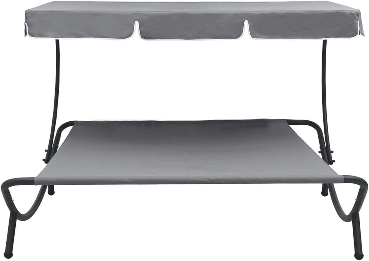 Double Outdoor Sun Lounger with Canopy Grey - Weatherproof Patio Daybed - Kwikley
