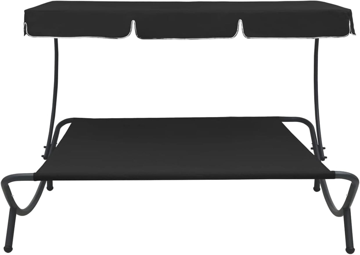 Double Outdoor Sun Lounger with Canopy - Weatherproof Patio Daybed Black - Kwikley