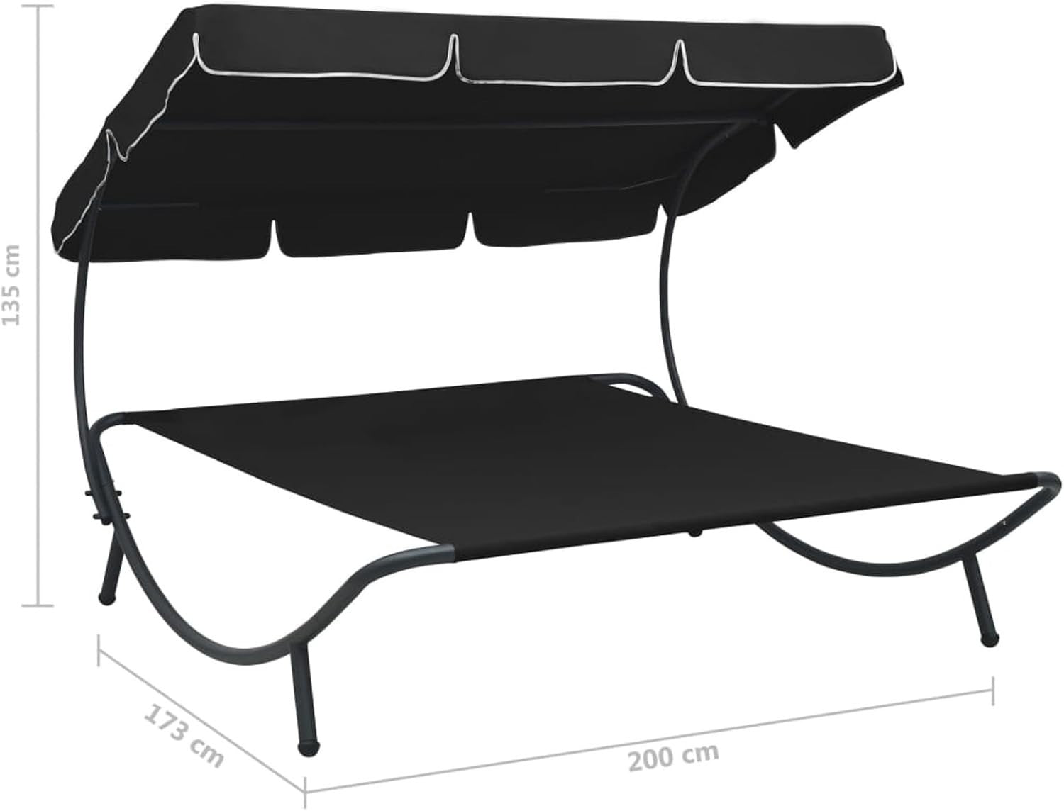 Double Outdoor Sun Lounger with Canopy - Weatherproof Patio Daybed Black - Kwikley