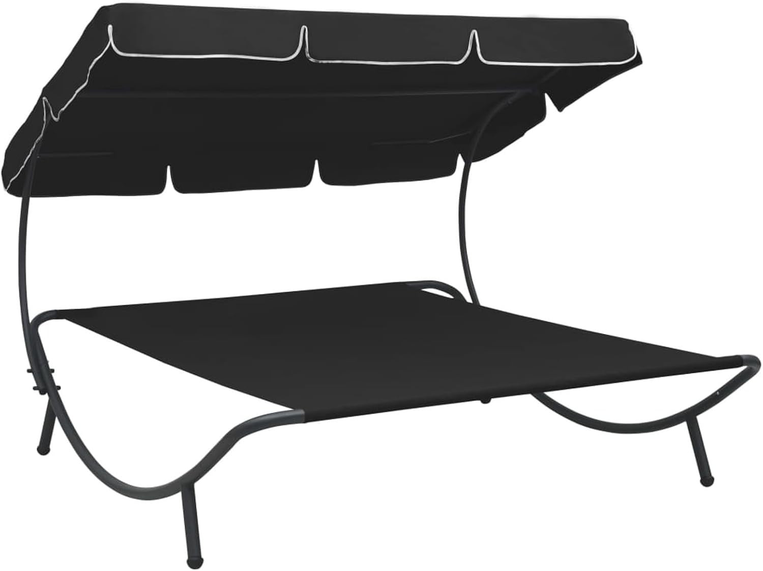 Double Outdoor Sun Lounger with Canopy - Weatherproof Patio Daybed Black - Kwikley