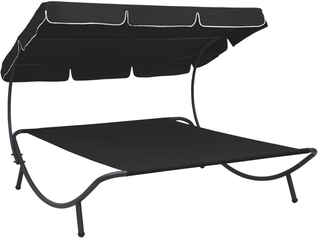 Double Outdoor Sun Lounger with Canopy - Weatherproof Patio Daybed Black