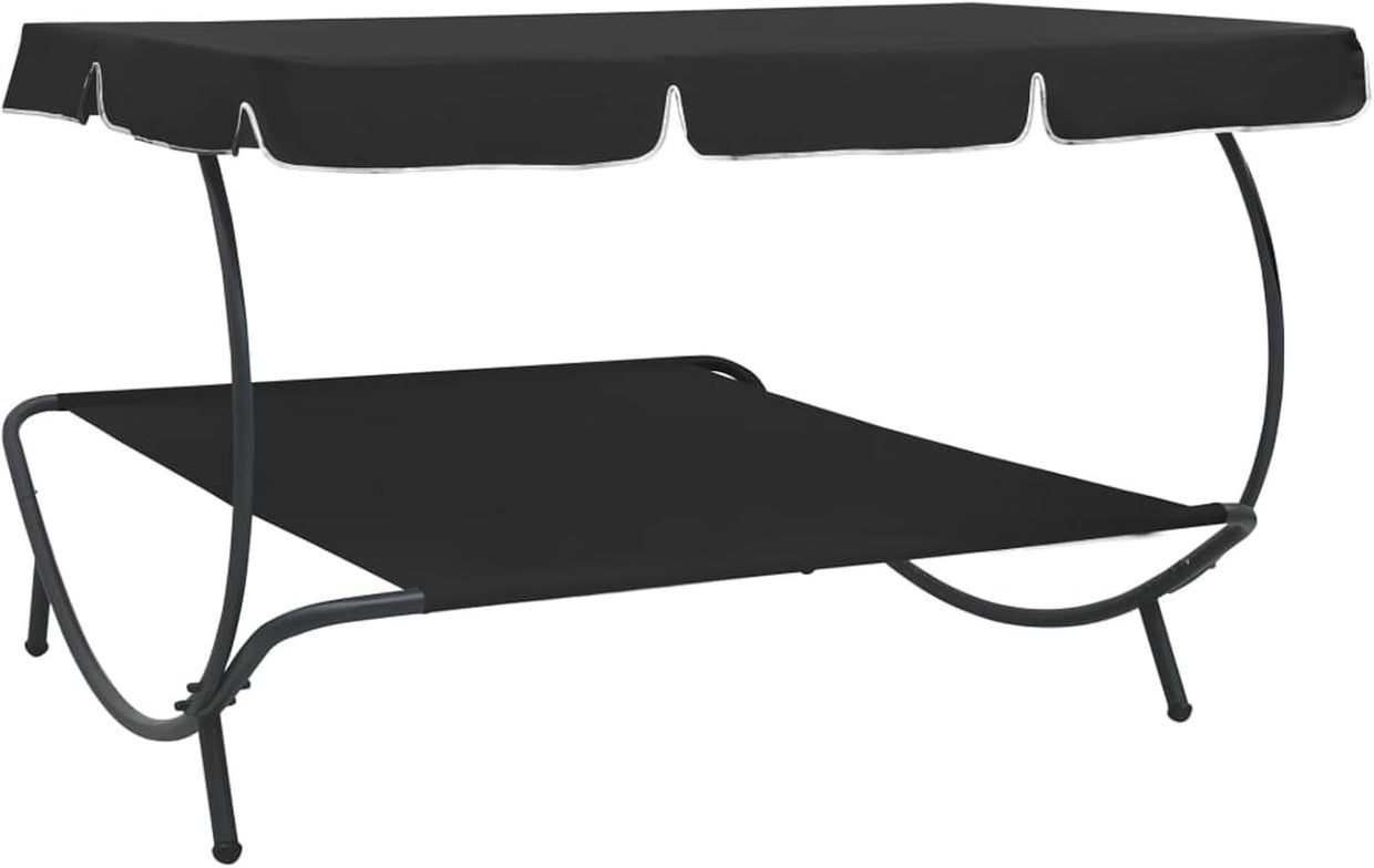 Double Outdoor Sun Lounger with Canopy - Weatherproof Patio Daybed Black - Kwikley