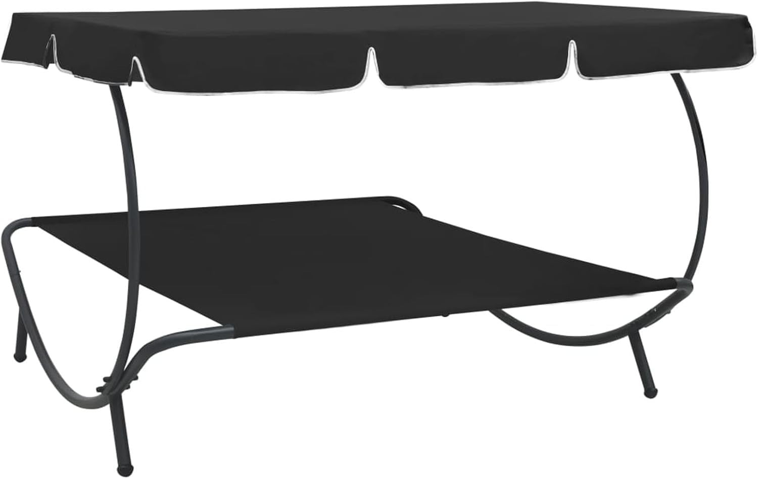 Double Outdoor Sun Lounger with Canopy - Weatherproof Patio Daybed Black - Kwikley