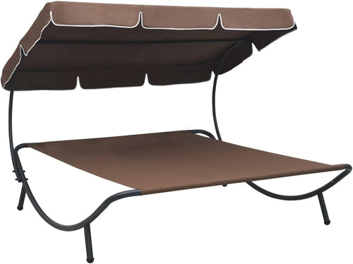Double Outdoor Sun Lounger with Canopy - Weatherproof Patio Daybed Relaxation - Kwikley
