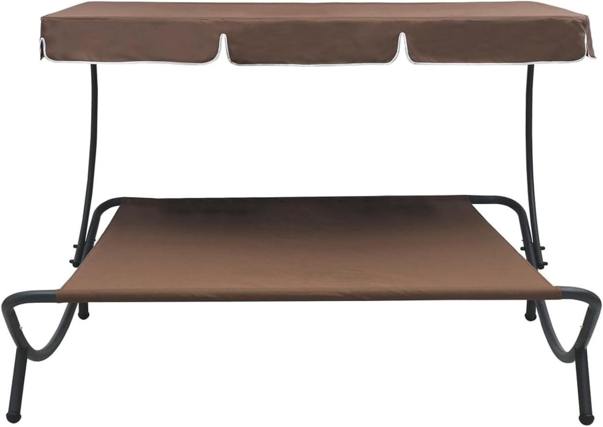Double Outdoor Sun Lounger with Canopy - Weatherproof Patio Daybed Relaxation - Kwikley