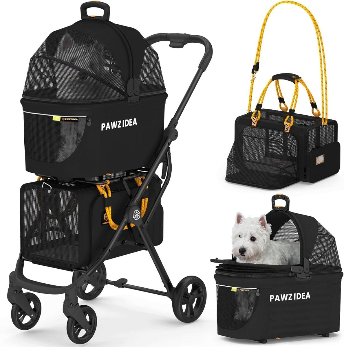 Double Pet Stroller 2 Detachable Carriers Foldable Dog Cat Travel Pushchair - Kwikley