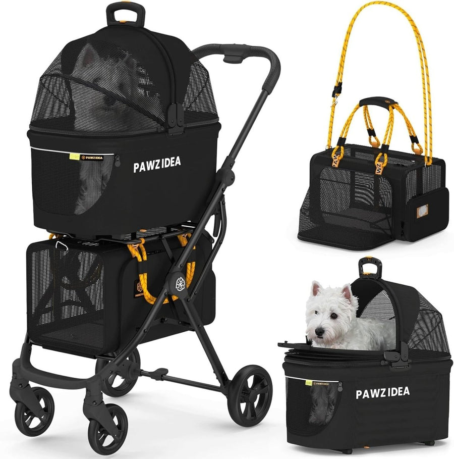 Double Pet Stroller 2 Detachable Carriers Foldable Dog Cat Travel Pushchair - Kwikley