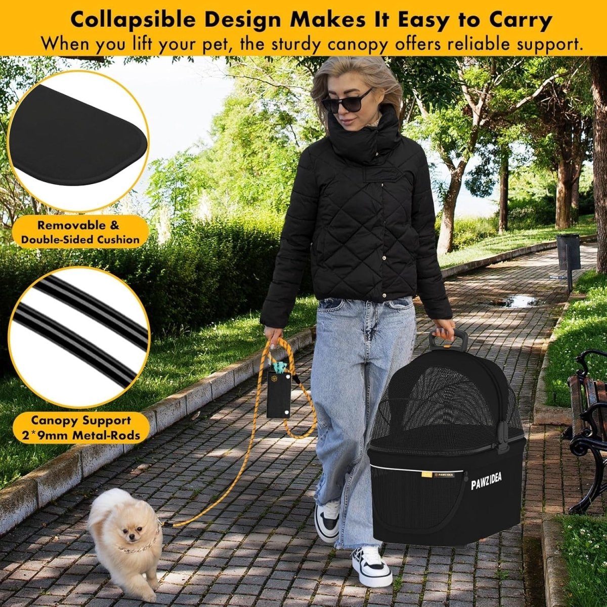 Double Pet Stroller 2 Detachable Carriers Foldable Dog Cat Travel Pushchair - Kwikley