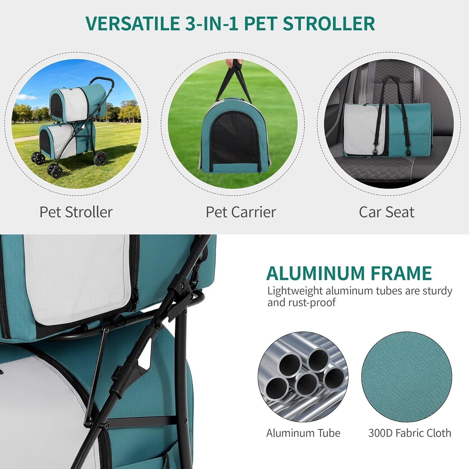 Double Pet Stroller 2 Tier Folding Dog Cat Pushchair 4 Wheel 30kg - Kwikley