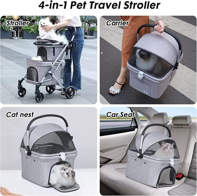 Double Pet Stroller Tier Folding Dog Pram for Small Medium Dogs Cats - Kwikley