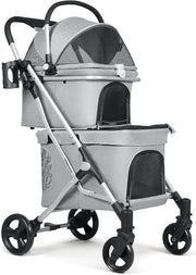 Double Pet Stroller Tier Folding Dog Pram for Small Medium Dogs Cats - Kwikley