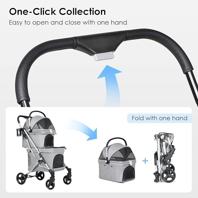 Double Pet Stroller Tier Folding Dog Pram for Small Medium Dogs Cats - Kwikley