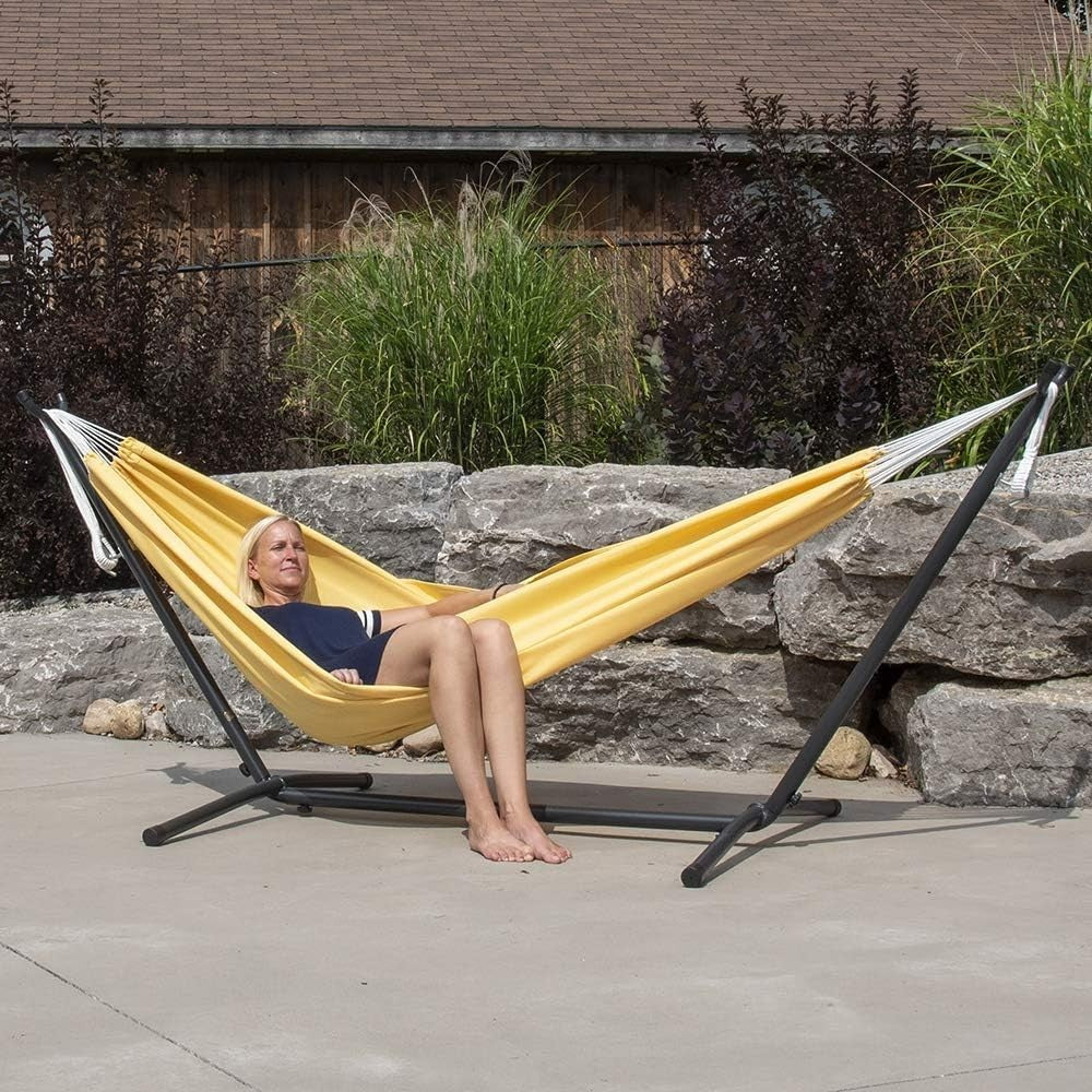 Double Polyester Hammock with Stand – 2 Person 280cm Frame, Weatherproof - Kwikley