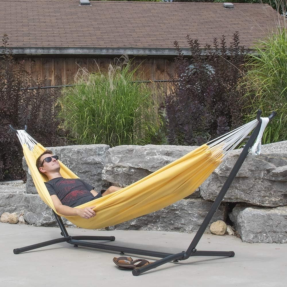 Double Polyester Hammock with Stand – 2 Person 280cm Frame, Weatherproof - Kwikley