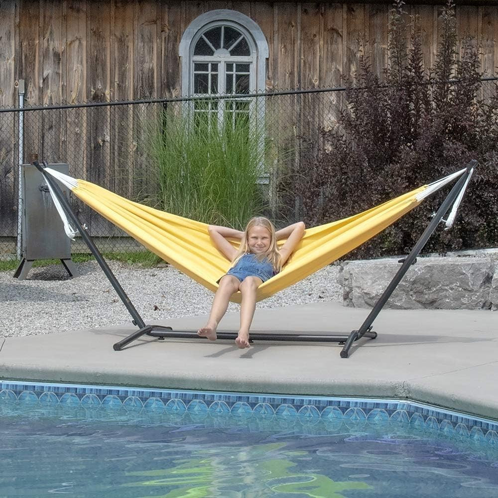 Double Polyester Hammock with Stand – 2 Person 280cm Frame, Weatherproof - Kwikley