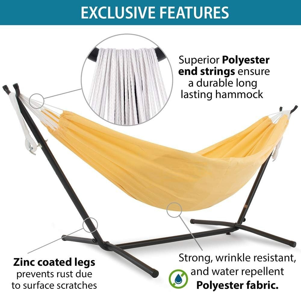 Double Polyester Hammock with Stand – 2 Person 280cm Frame, Weatherproof - Kwikley