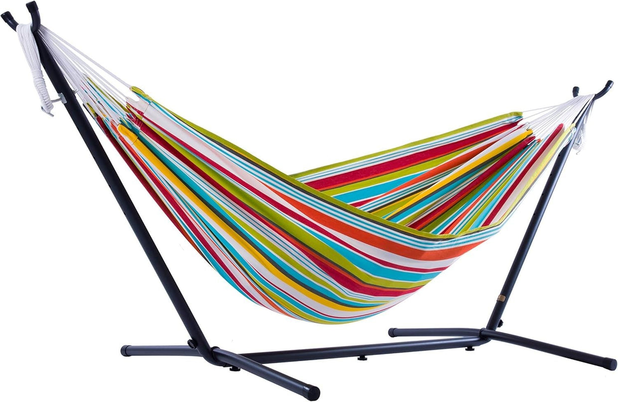 Double Polyester Hammock with Steel Stand, Space - Saving, Adjustable Comfort - Kwikley
