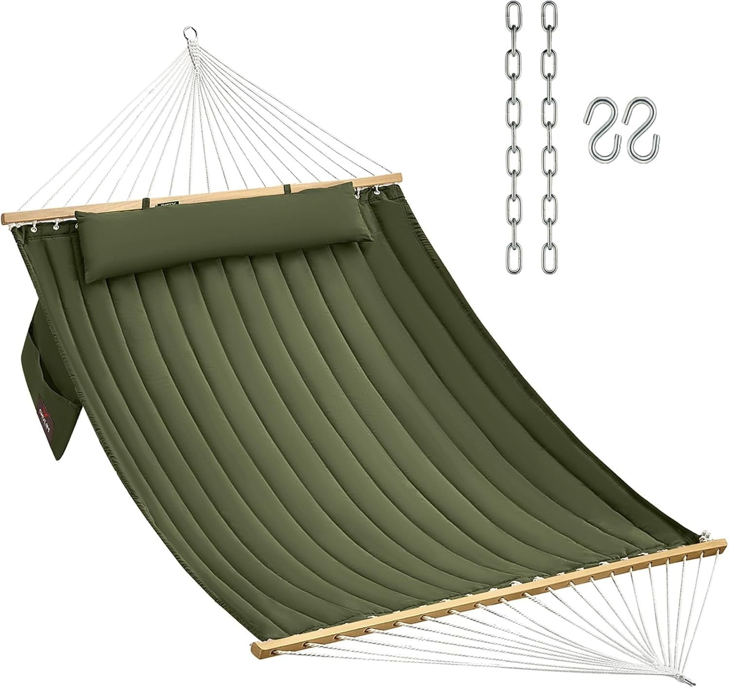 Double Quilted Fabric Hammock with Spreader Bars 2 Person 450LB Outdoor Patio - Kwikley