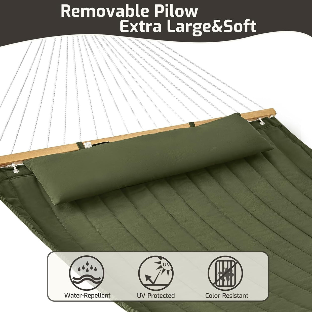 Double Quilted Fabric Hammock with Spreader Bars 2 Person 450LB Outdoor Patio - Kwikley