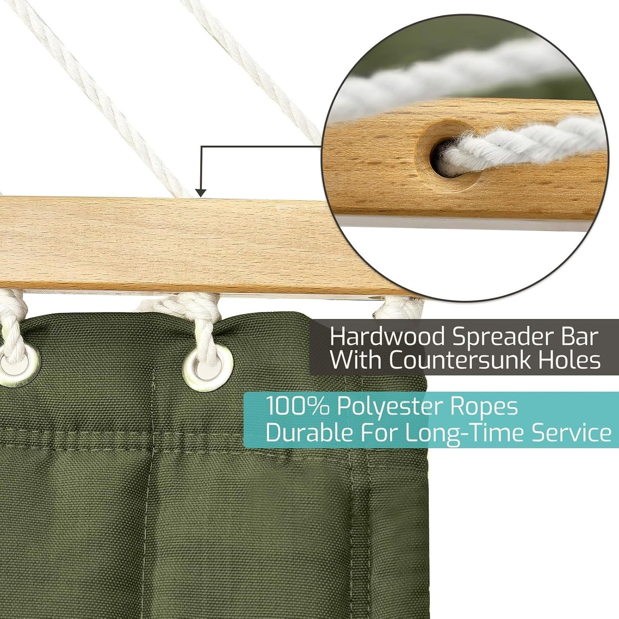 Double Quilted Fabric Hammock with Spreader Bars 2 Person 450LB Outdoor Patio - Kwikley