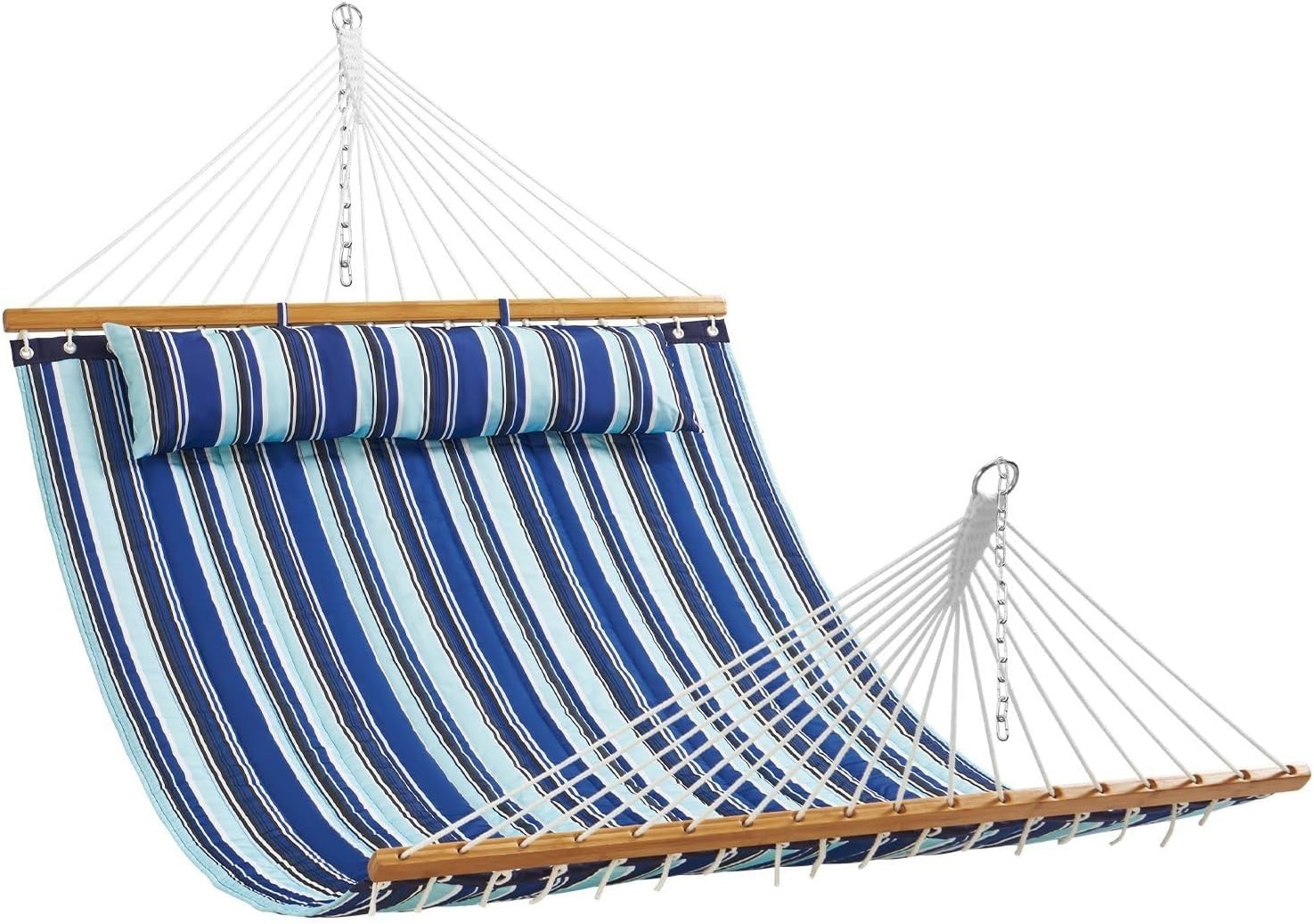 Double Quilted Hammock for 2 w/ Pillow – Outdoor Garden Patio Bed 75"x55" - Kwikley
