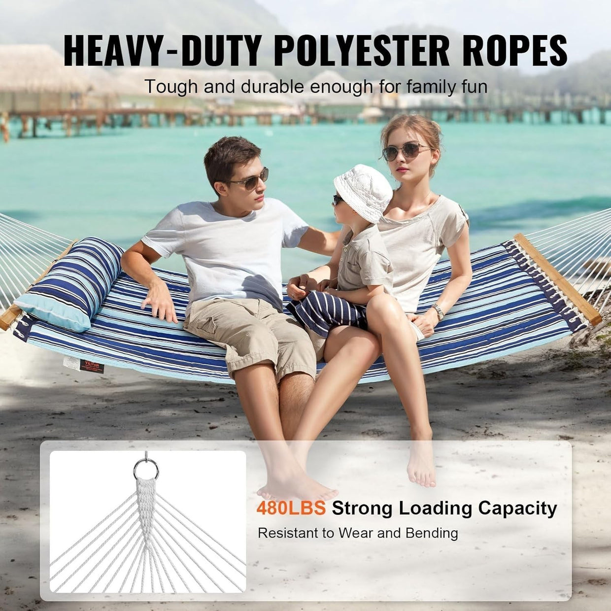 Double Quilted Hammock for 2 w/ Pillow – Outdoor Garden Patio Bed 75"x55" - Kwikley